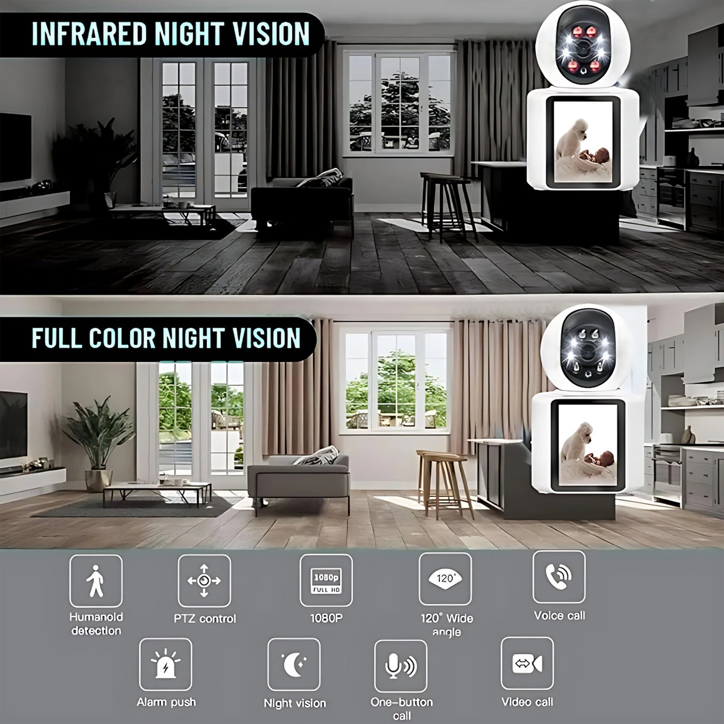 CCTV with Two way video WiFi camera 1080P Video Calling WIFI for Home / Office, HD Camera One-Click Video Calling Infrared Night Vision Video Baby Monitoring Camera with Recording in SD Card.