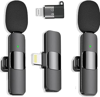 Whizler™ Wireless Lavalier 2 Pack Microphone Kit for iPhone & ipad - Mini Bluetooth External Mic System for Vlogging, YouTube, and Video Recording - Compatible with DJI, and Mobile Phone