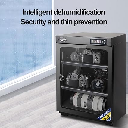 Camera Dehumidifying Dry Cabinet Box 50L Digital Control Noiseless and Energy Saving 3 Layers for DSLR SLR Camera Lens and Electronic Equipment Storage Temperature Humidity Dual Screen