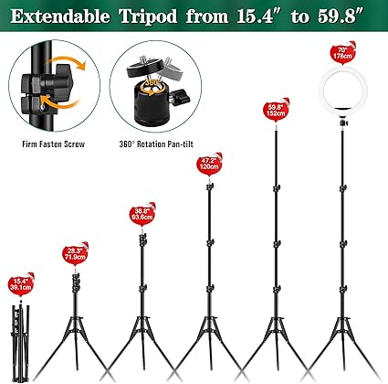 AWH Ring Light with Tripod Stand & Phone Holder - 10 inch Selfie LED Ringlight Dimmable Desktop Lamp 40 Colors RGB Tall Circle Light for Camera Makeup Video YouTube TikTok Live Streaming Zoom Meeting