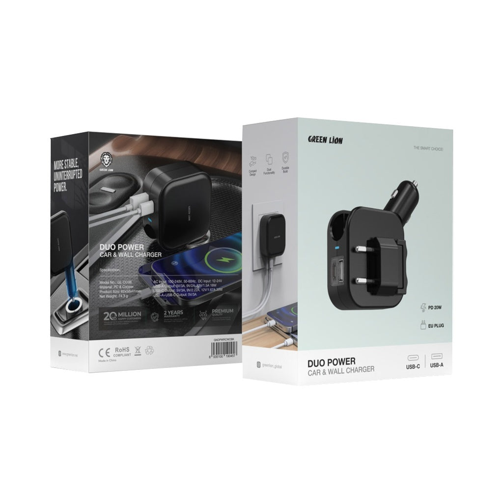 Green Lion Duo Power Car and Wall Charger - Black