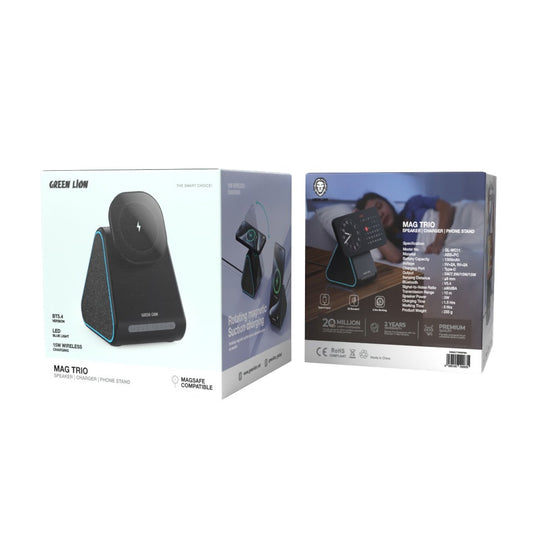 Green Lion Mag Trio Speaker, Charger, Phone Stand - Black