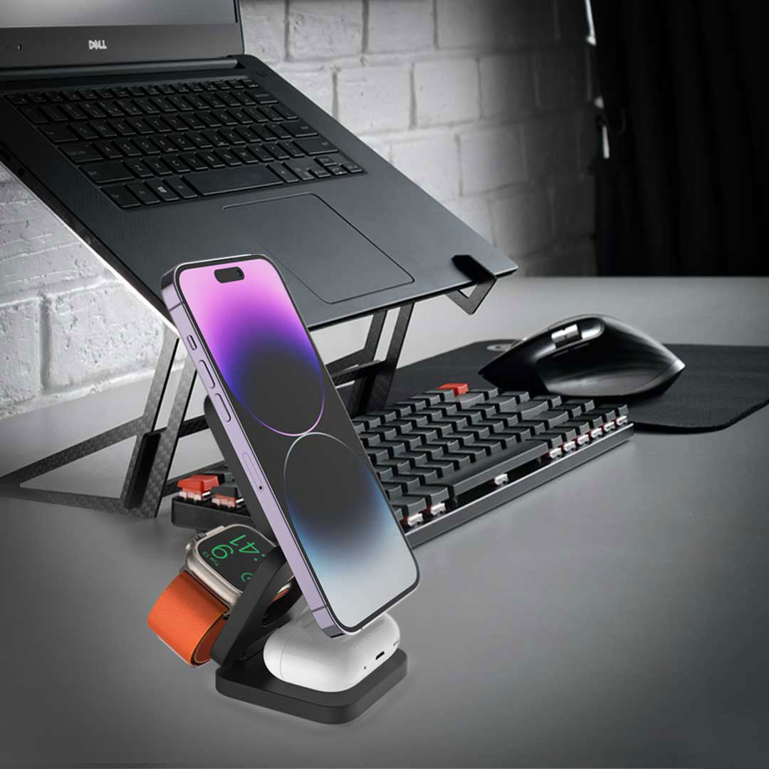 3in1 Magsafe Wireless Foldable Charger - Black