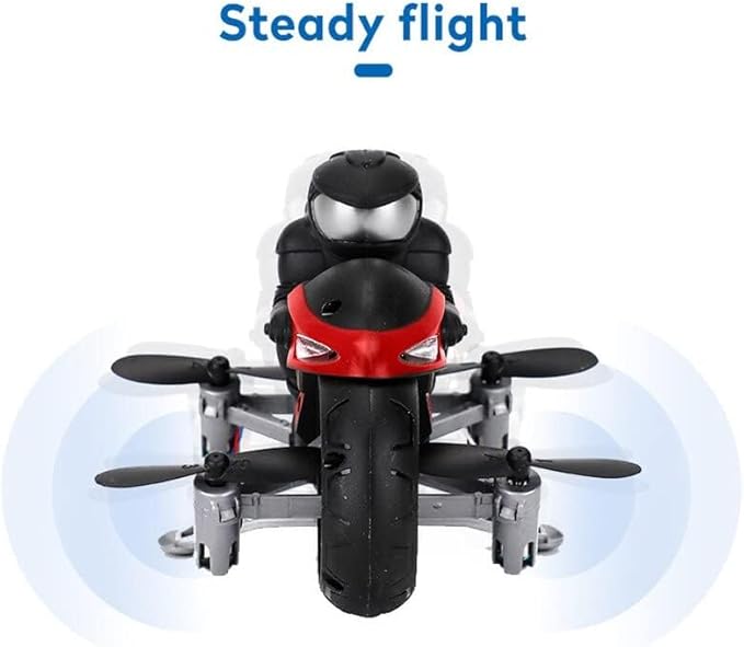 2-in-1 Flying RC Motorcycle with Camera, Drone – Remote Control Stunt Bike with LED Lights, 360° Spins, Land & Air Modes, HD Camera Option (Blue/Orange)