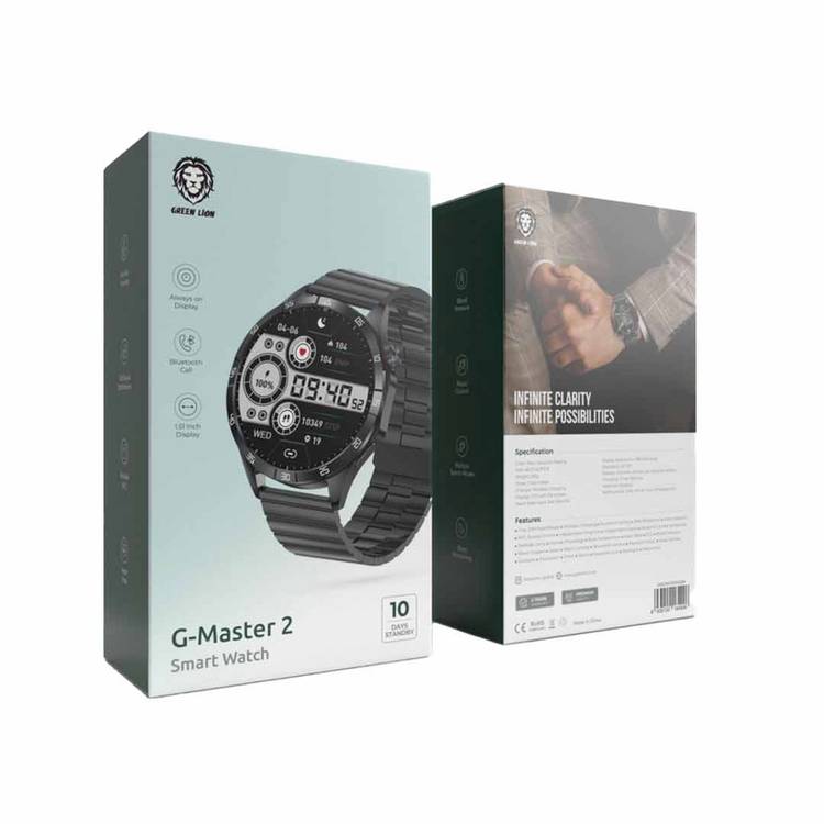 Green Lion G-Master 2 Smart Watch, Wireless Charging, Multiple NFC, Always on Display, Vibration Support, Up to 2.5 Hours Working Time, Bluetooth 5.0 - Black